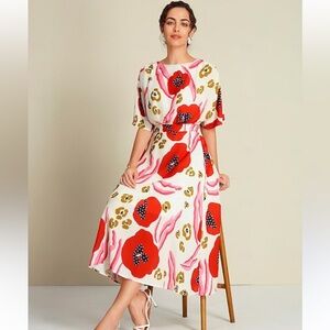 ADOR Spring Blooms Flowy Chiffon Waist-cinching Maxi Dress Small NWT